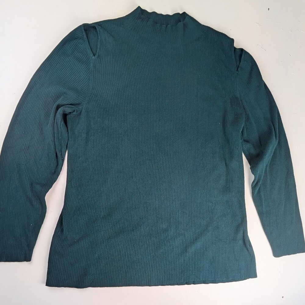Lane Bryant Green Mock Neck Shoulder Cut Out Sweater 22/24 Plus Size Ribbed Top